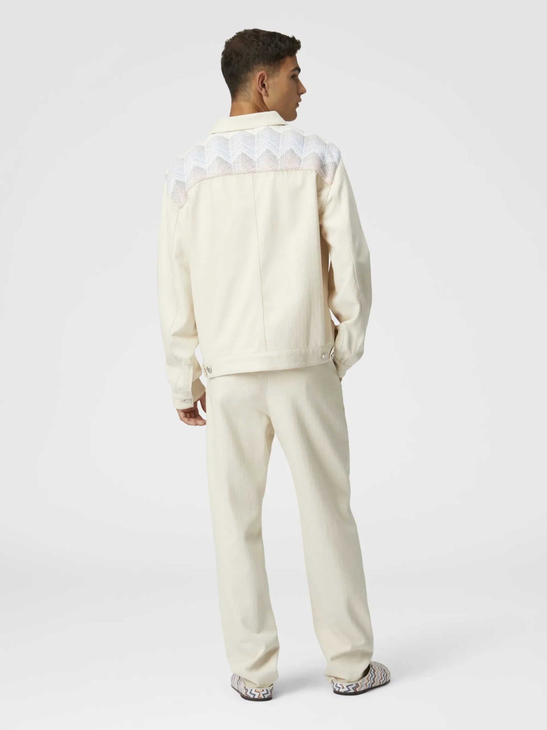 Classic denim trousers with chevron knit inserts