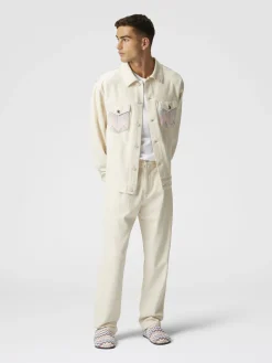 Classic denim trousers with chevron knit inserts
