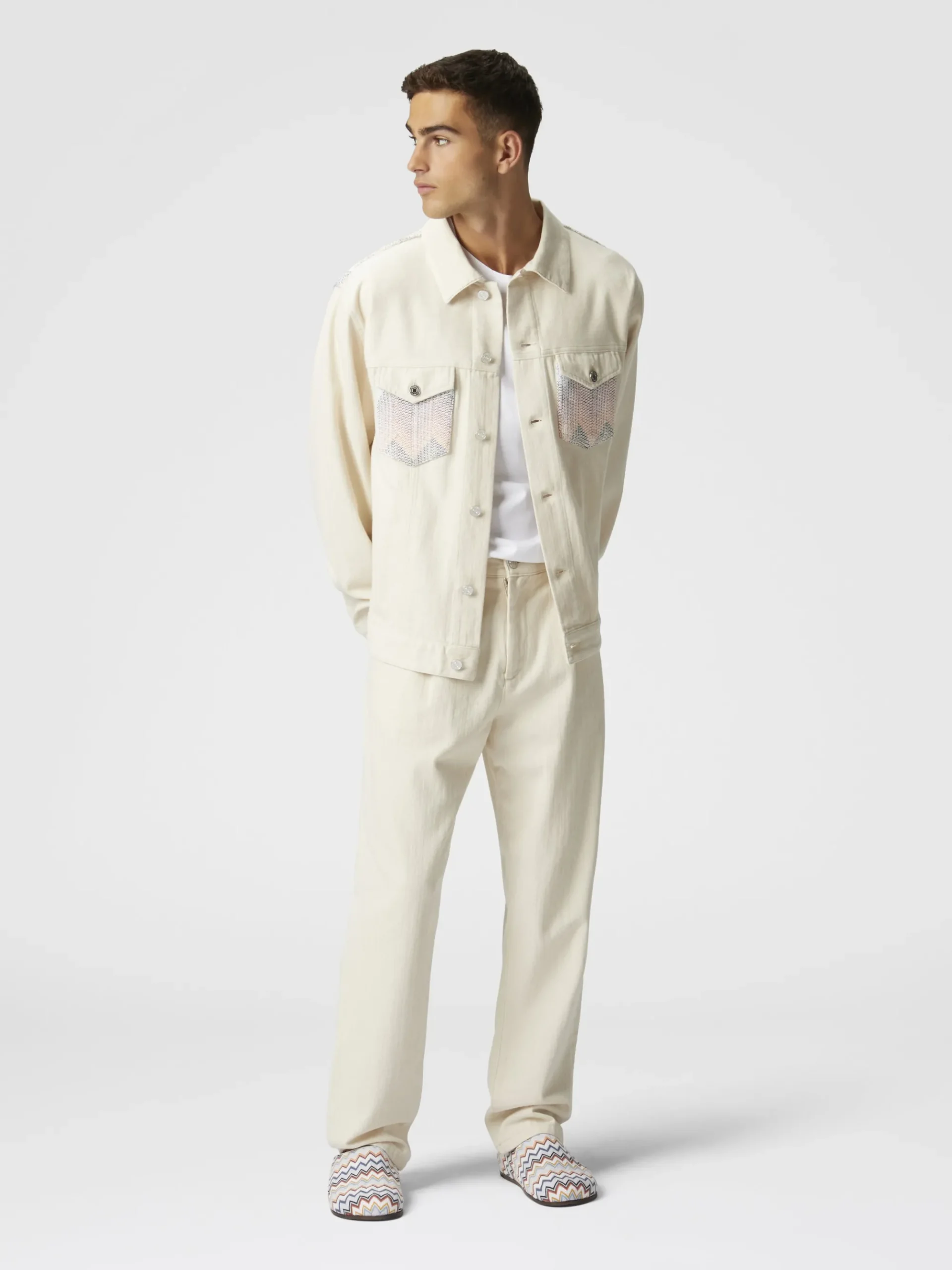 Classic denim trousers with chevron knit inserts