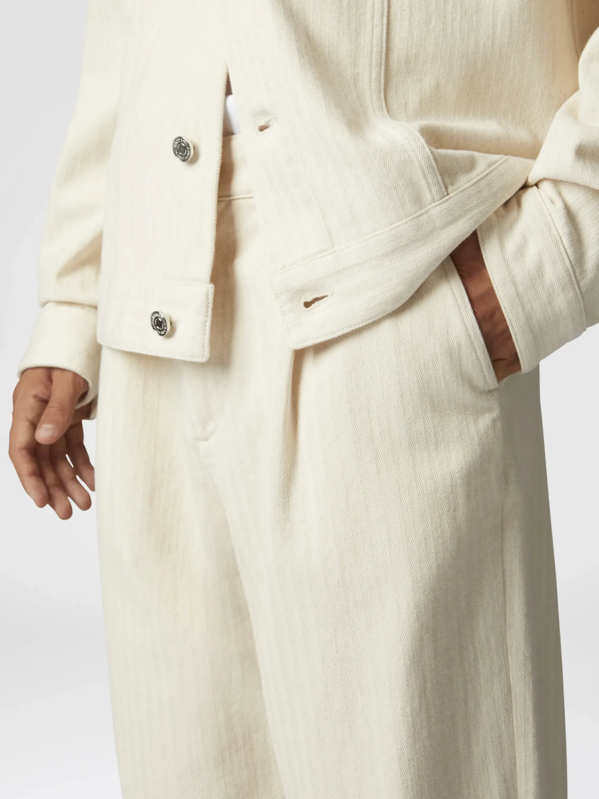 Classic denim trousers with chevron knit inserts
