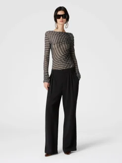 Classic viscose trousers with chevron insert