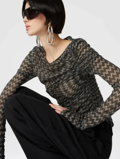 Classic viscose trousers with chevron insert