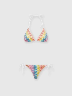 Coated cotton-blend lace bikini