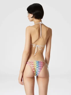 Coated cotton-blend lace bikini