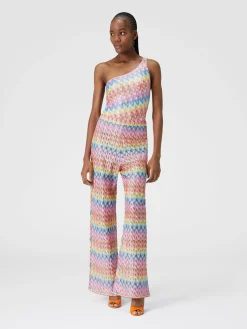 Coated cotton-blend lace trousers