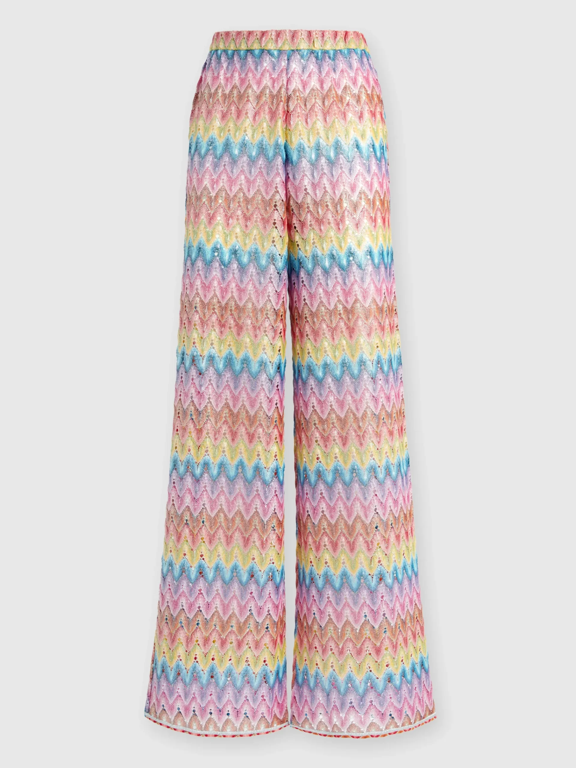 Coated cotton-blend lace trousers