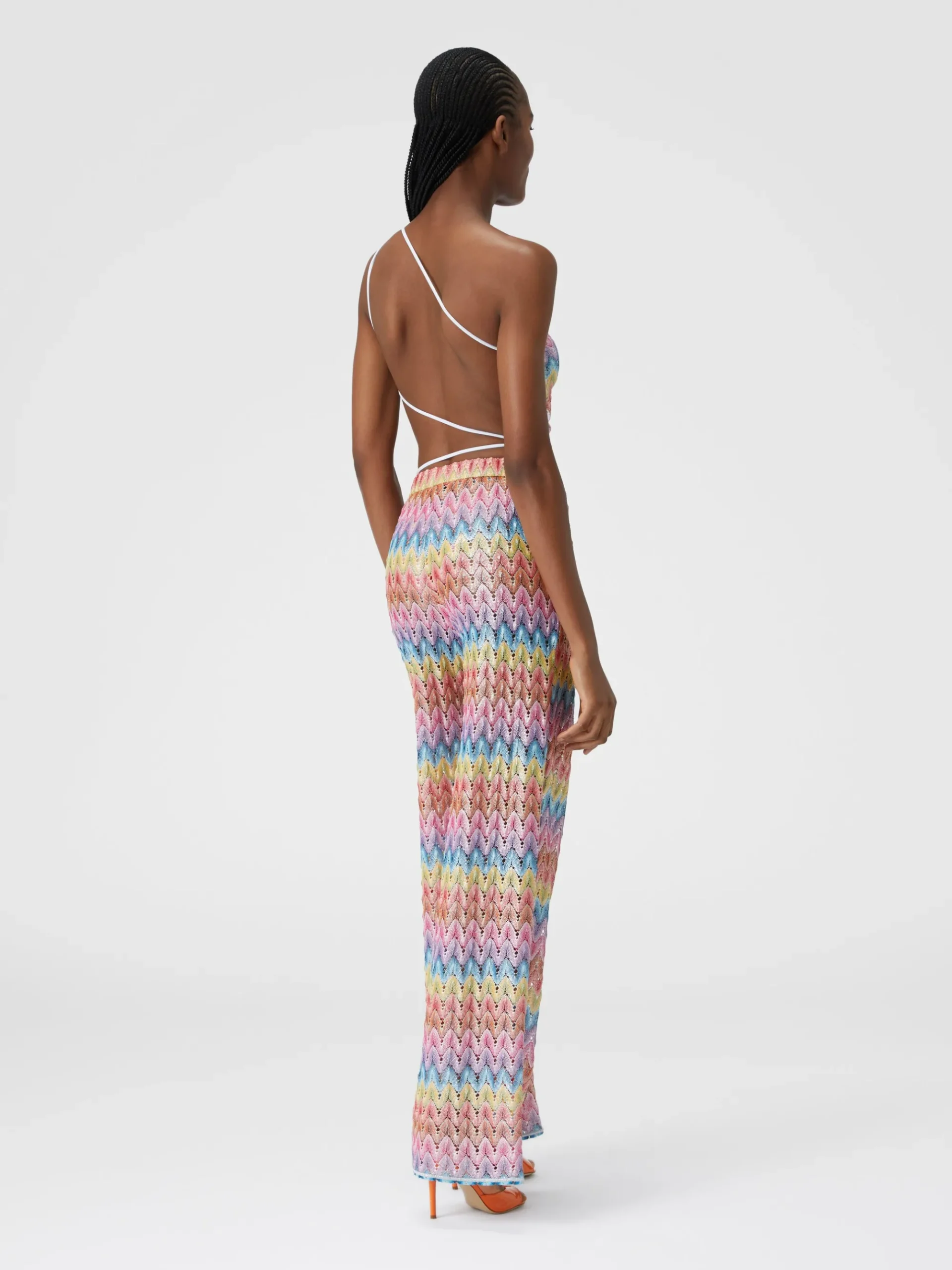 Coated cotton-blend lace trousers