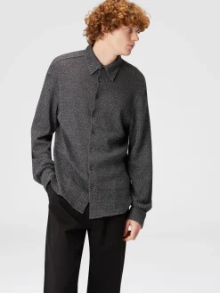 Cotton and viscose zig zag lamé shirt