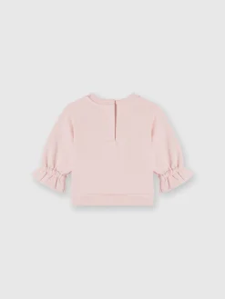 Cotton crewneck sweatshirt with ruffles on the sleeves and logo