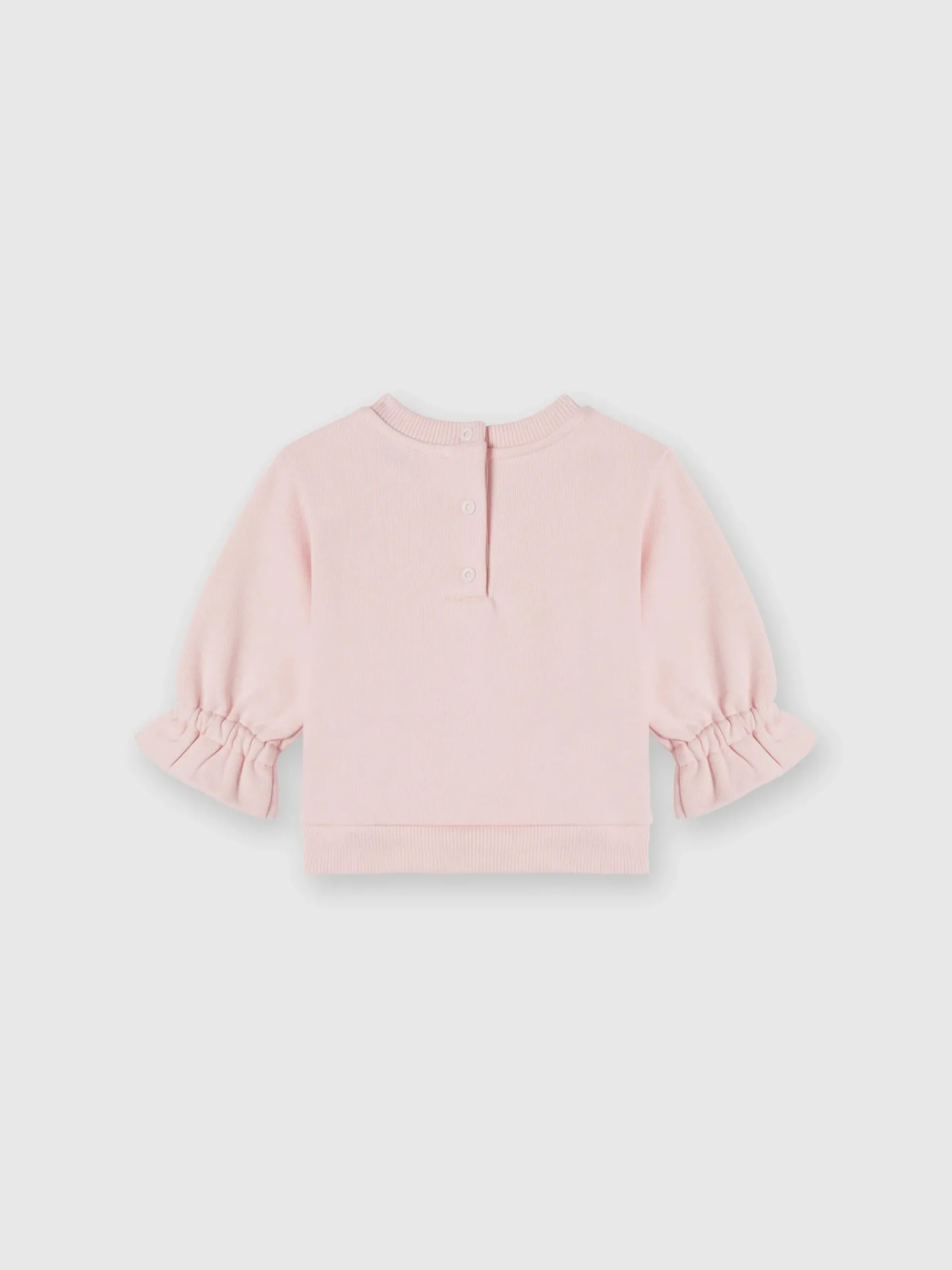 Cotton crewneck sweatshirt with ruffles on the sleeves and logo