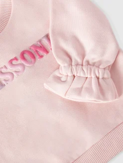 Cotton crewneck sweatshirt with ruffles on the sleeves and logo