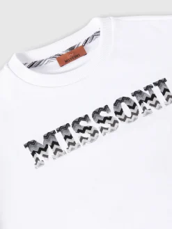 Cotton crewneck sweatshirt with zigzag sleeves and logo