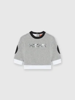 Cotton crewneck sweatshirt with embossed logo print
