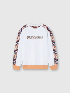 Cotton crewneck sweatshirt with zigzag inserts and logo