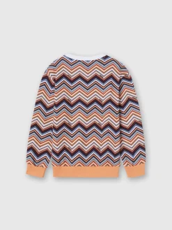 Cotton crewneck sweatshirt with zigzag inserts and logo