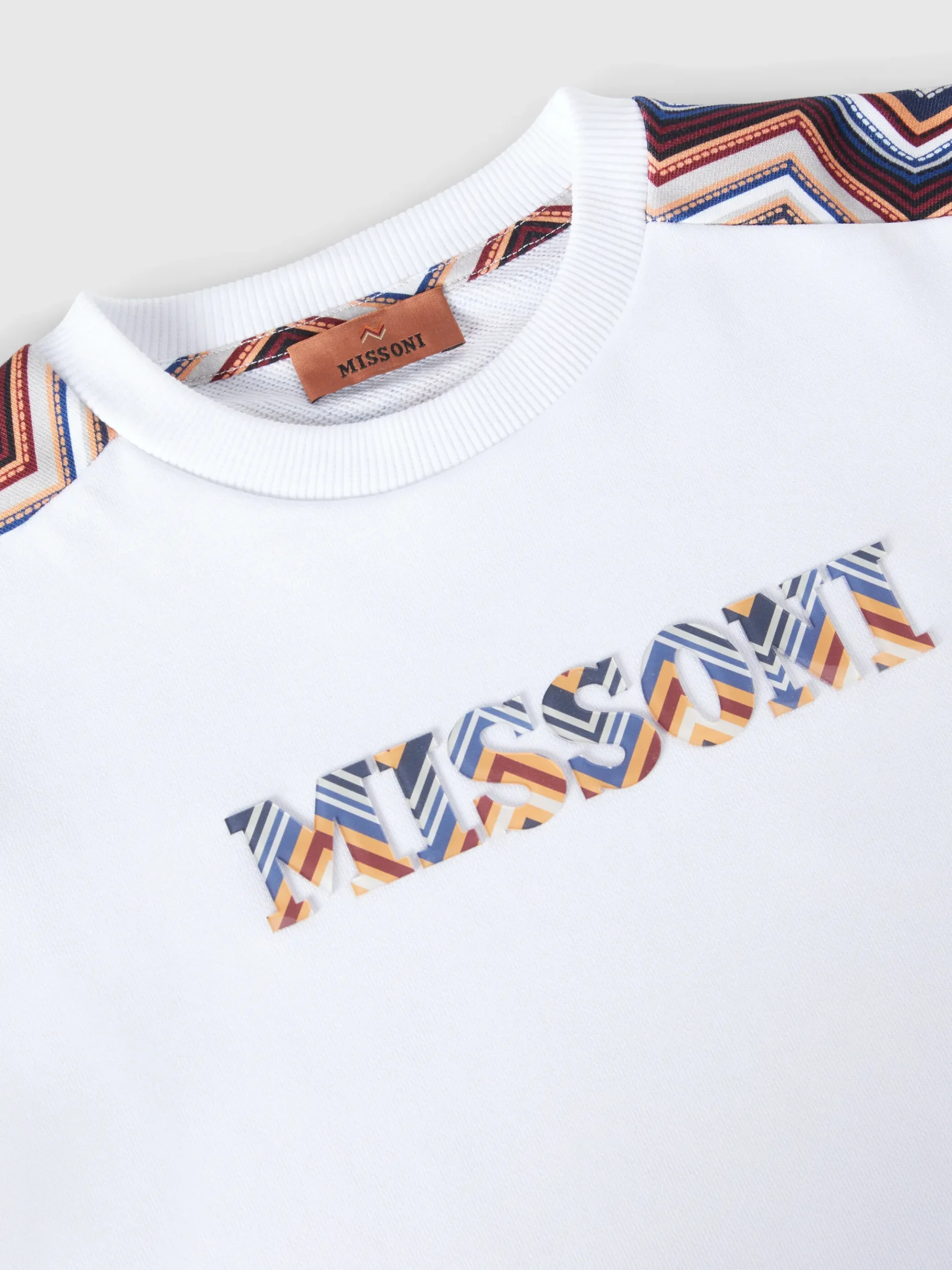 Cotton crewneck sweatshirt with zigzag inserts and logo