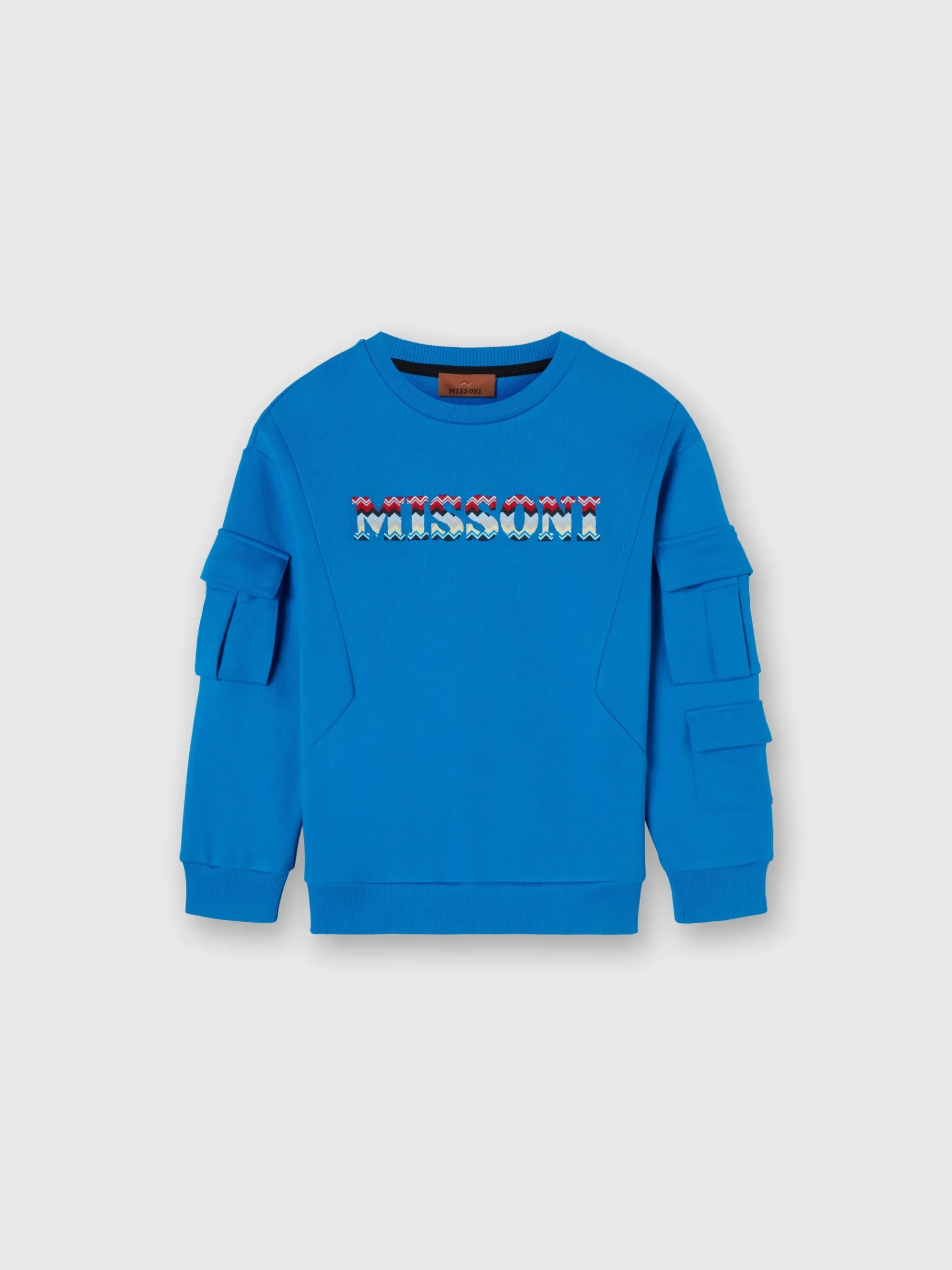 Cotton crewneck sweatshirt with patch pockets and embroidered logo