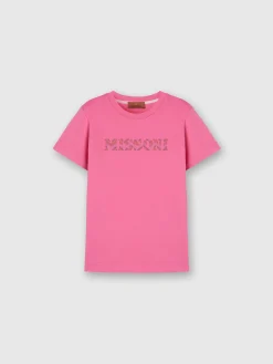 Cotton crewneck T-shirt with rhinestone logo
