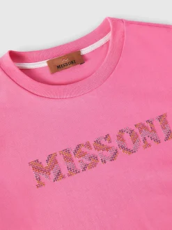 Cotton crewneck T-shirt with rhinestone logo