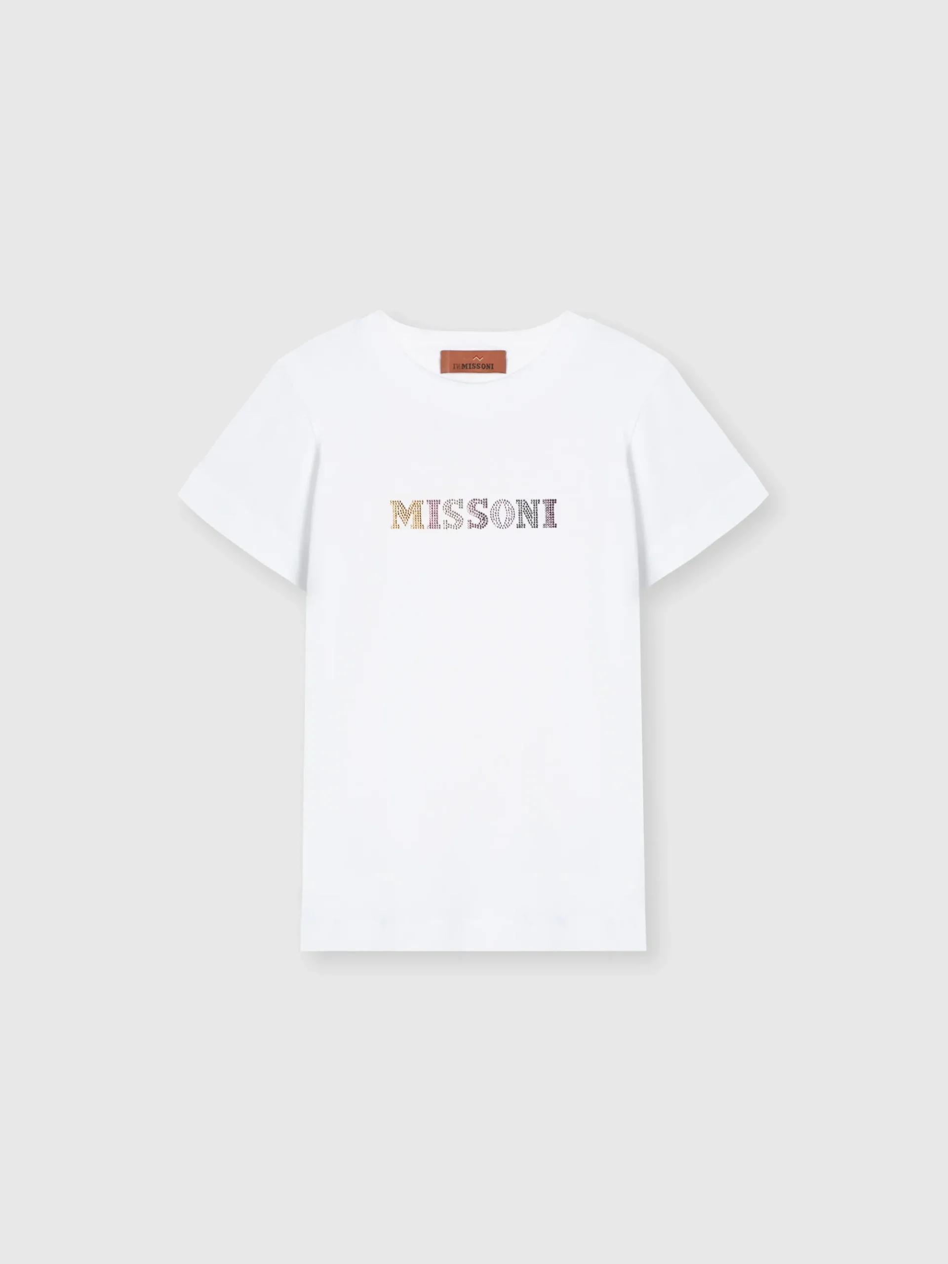 Cotton crewneck T-shirt with rhinestone lettering