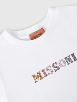 Cotton crewneck T-shirt with rhinestone lettering