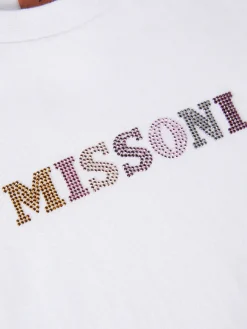 Cotton crewneck T-shirt with rhinestone lettering