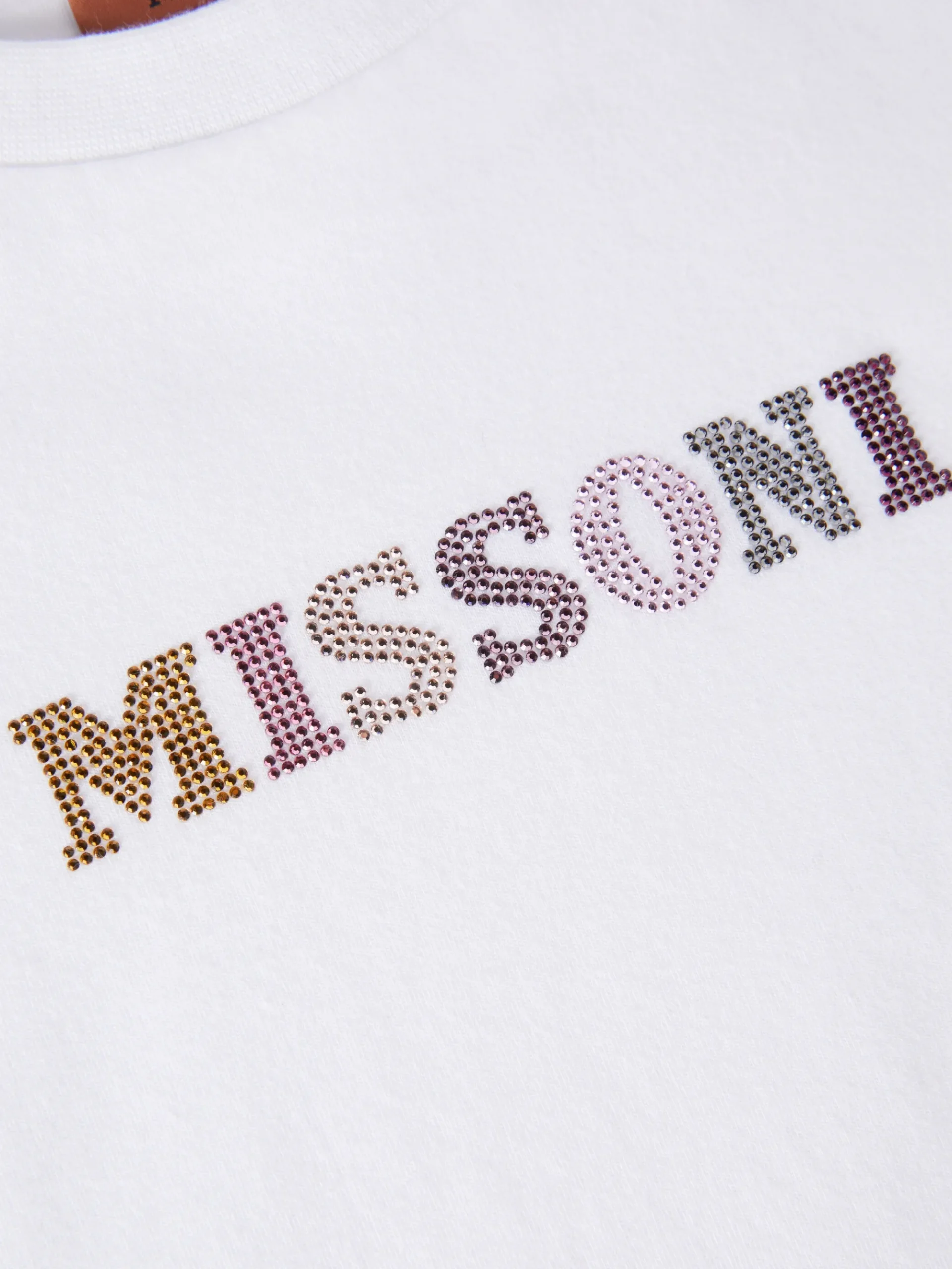 Cotton crewneck T-shirt with rhinestone lettering