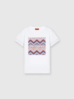 Cotton crewneck T-shirt with zigzag print and logo