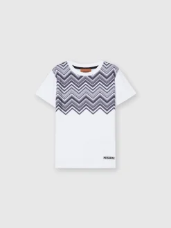 Cotton crewneck T-shirt with zig zag insert and logo