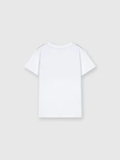 Cotton crewneck T-shirt with zig zag insert and logo