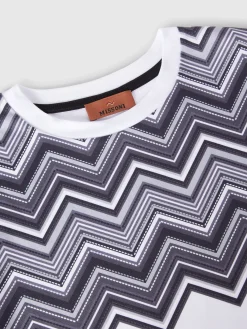 Cotton crewneck T-shirt with zig zag insert and logo