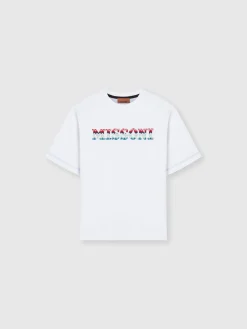 Cotton crewneck T-shirt with zig zag embroidered logo