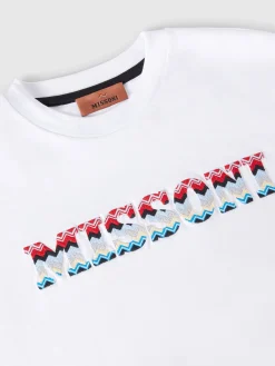 Cotton crewneck T-shirt with zig zag embroidered logo