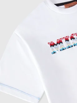 Cotton crewneck T-shirt with zig zag embroidered logo