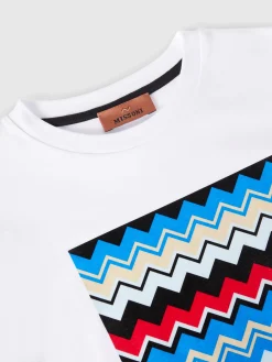 Cotton crewneck T-shirt with zigzag print and contrasting stitching
