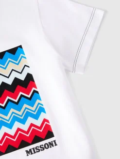 Cotton crewneck T-shirt with zigzag print and contrasting stitching