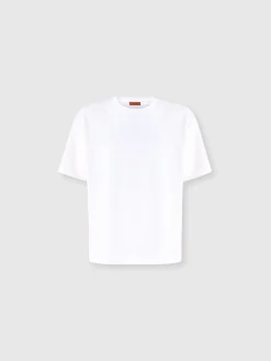 Cotton crewneck T-shirt with tone-on-tone zigzag insert