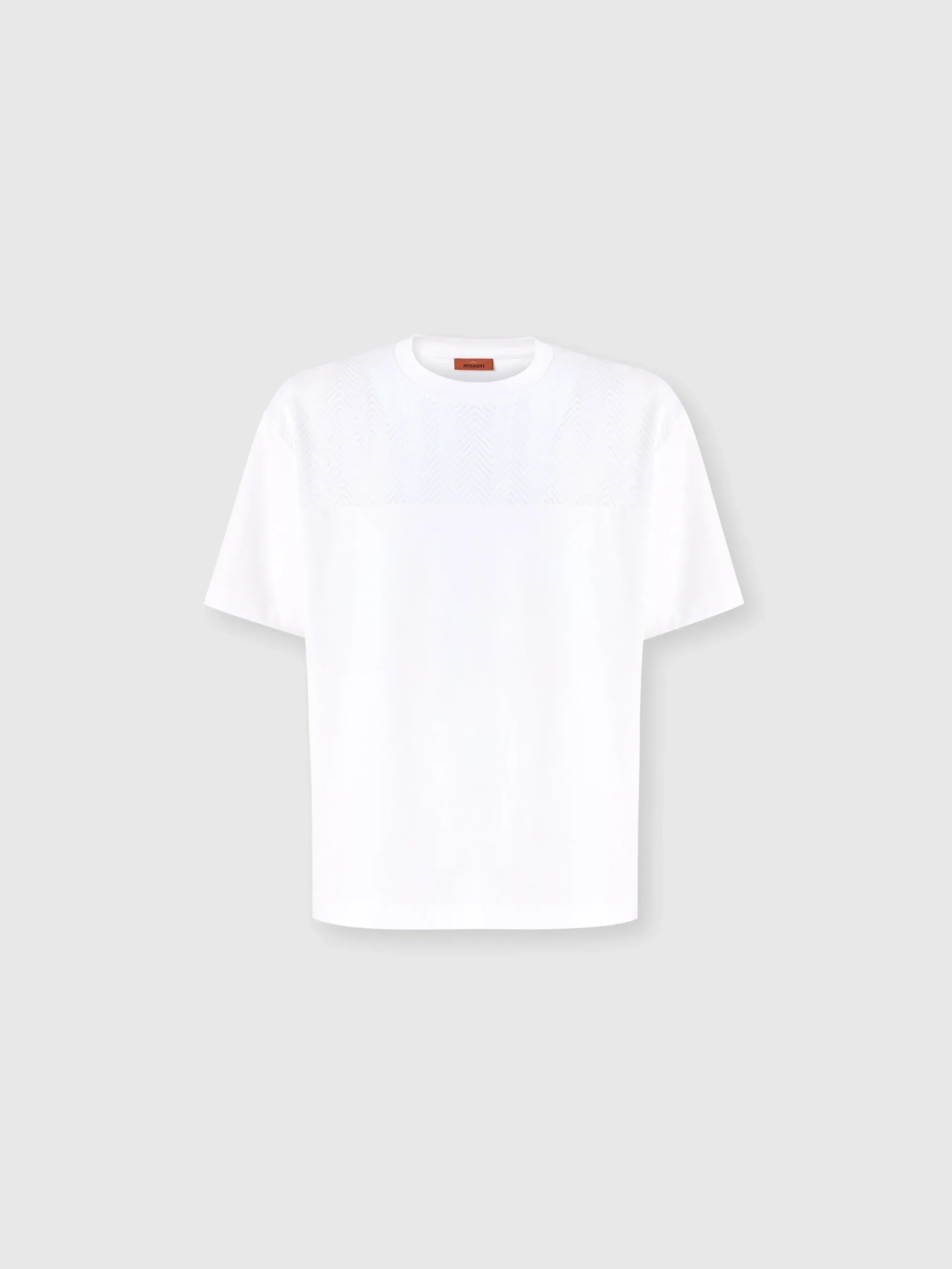 Cotton crewneck T-shirt with tone-on-tone zigzag insert