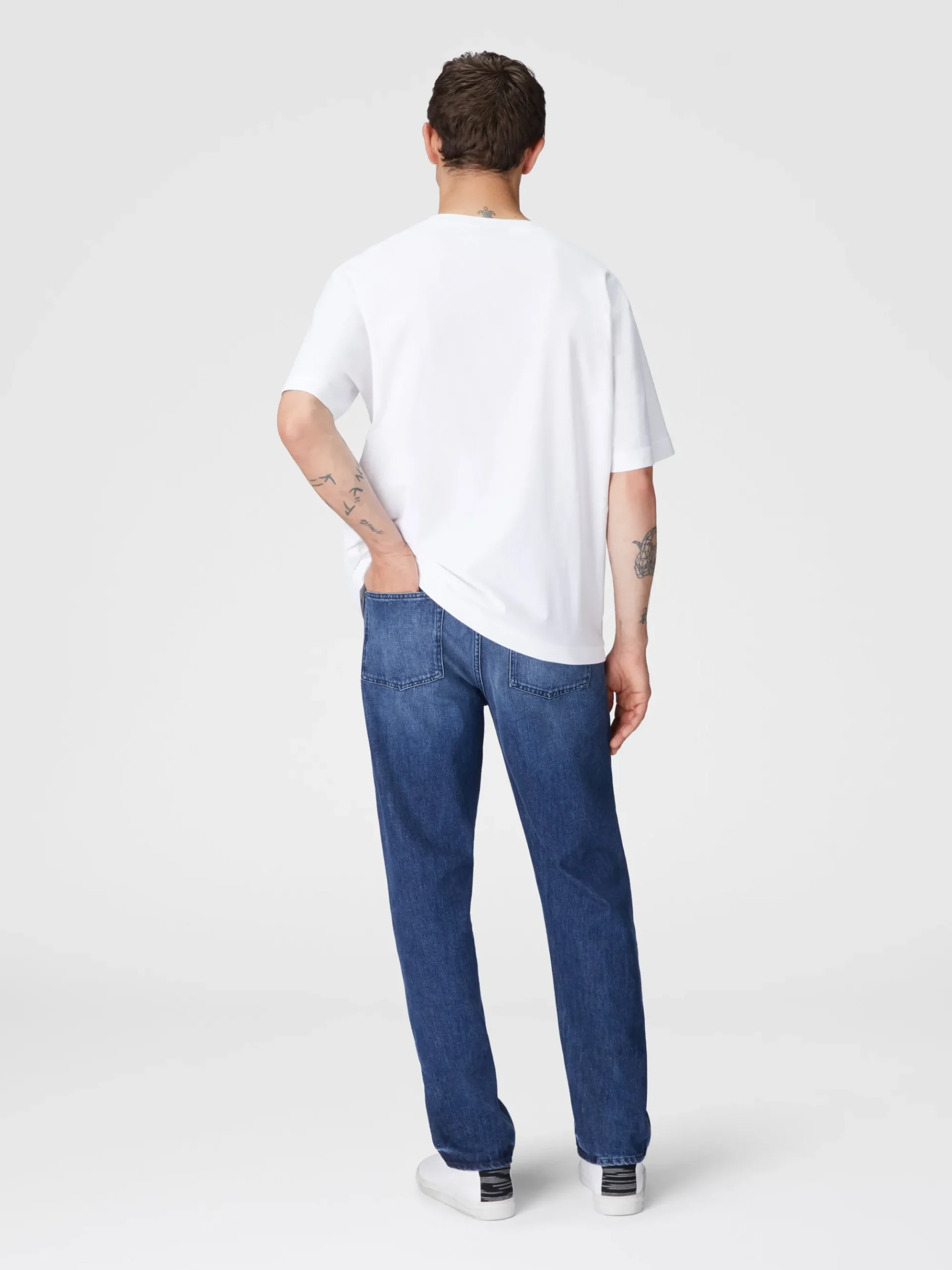 Cotton crewneck T-shirt with tone-on-tone zigzag insert
