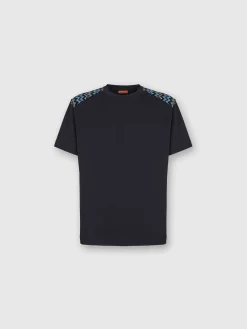 Cotton crewneck T-shirt with chevron inserts on the shoulders