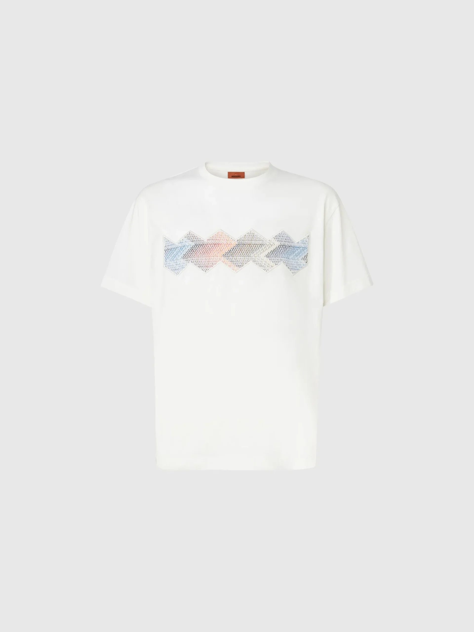 Cotton crewneck T-shirt with gradient zig zag insert