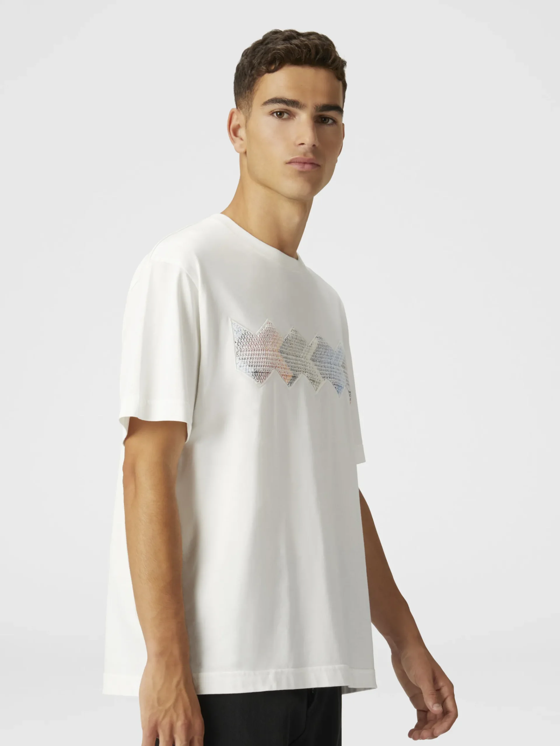 Cotton crewneck T-shirt with gradient zig zag insert