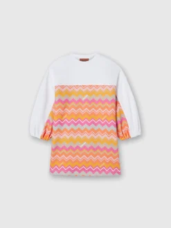 Cotton dress with zig zag inserts and logo