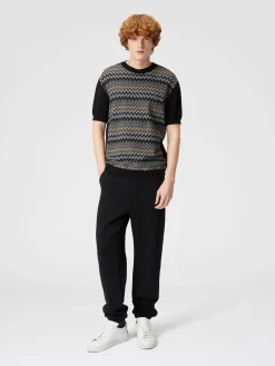 Cotton fleece joggers with knitted insert