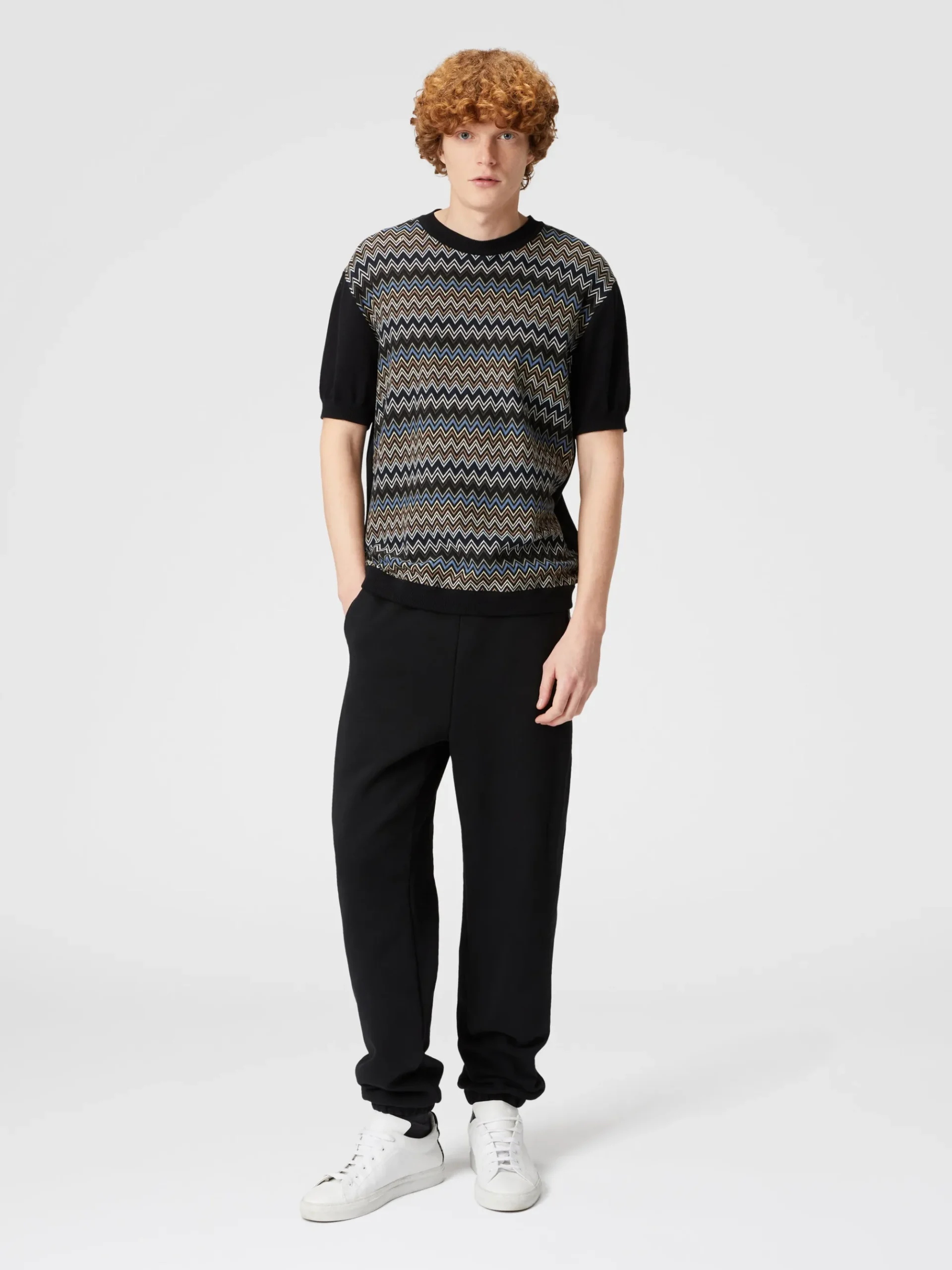 Cotton fleece joggers with knitted insert