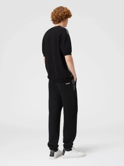 Cotton fleece joggers with knitted insert