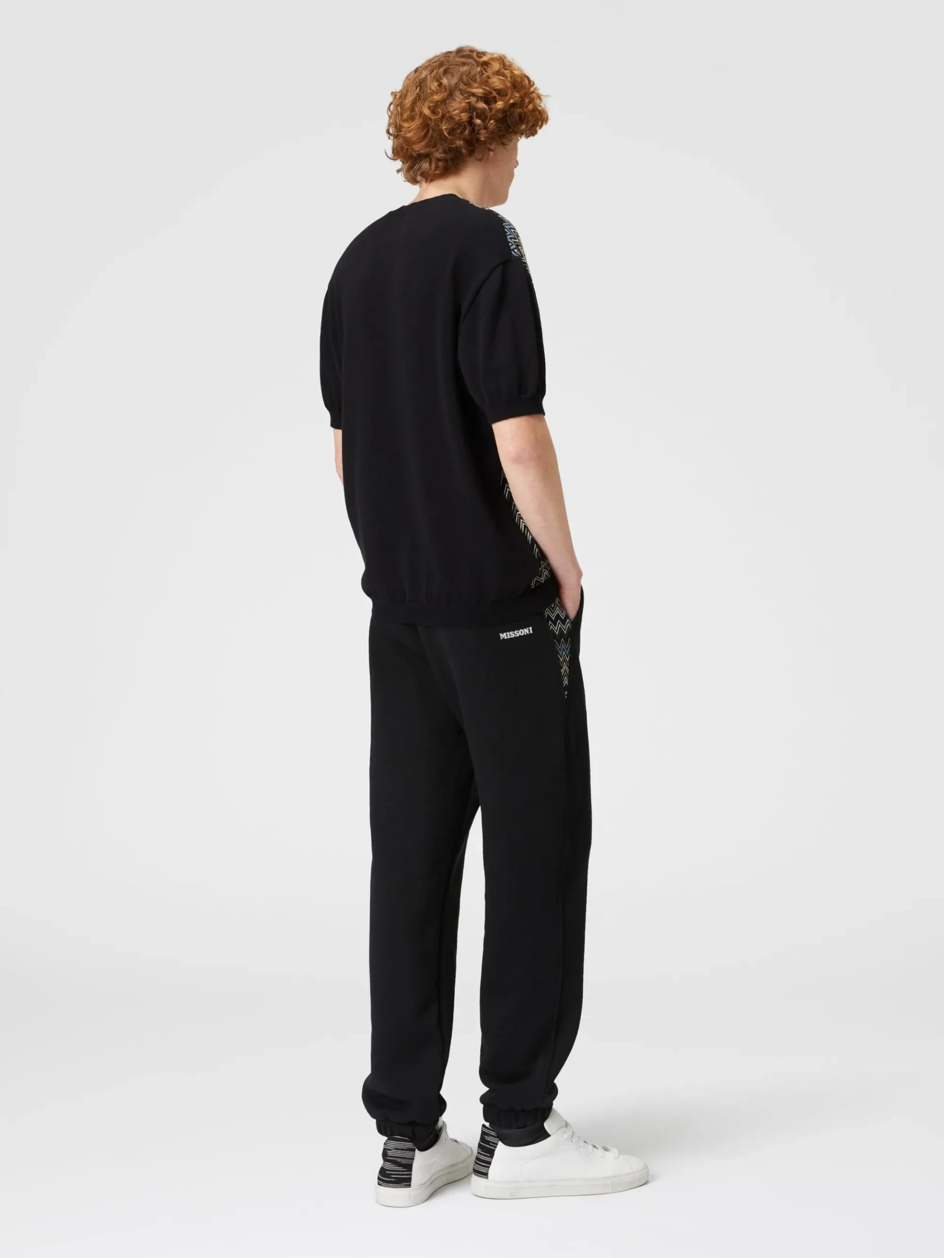 Cotton fleece joggers with knitted insert