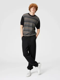 Cotton fleece joggers with knitted insert