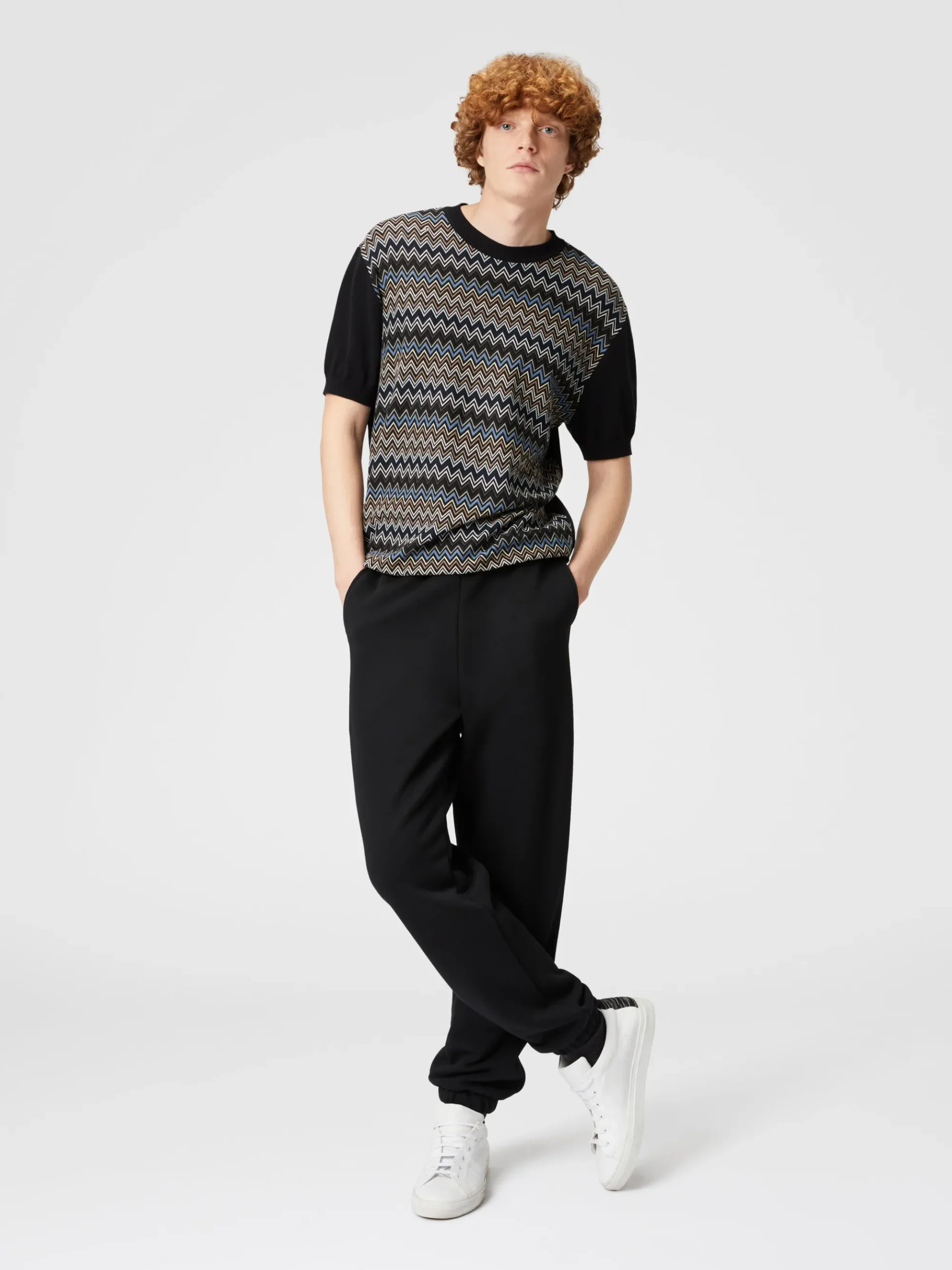 Cotton fleece joggers with knitted insert