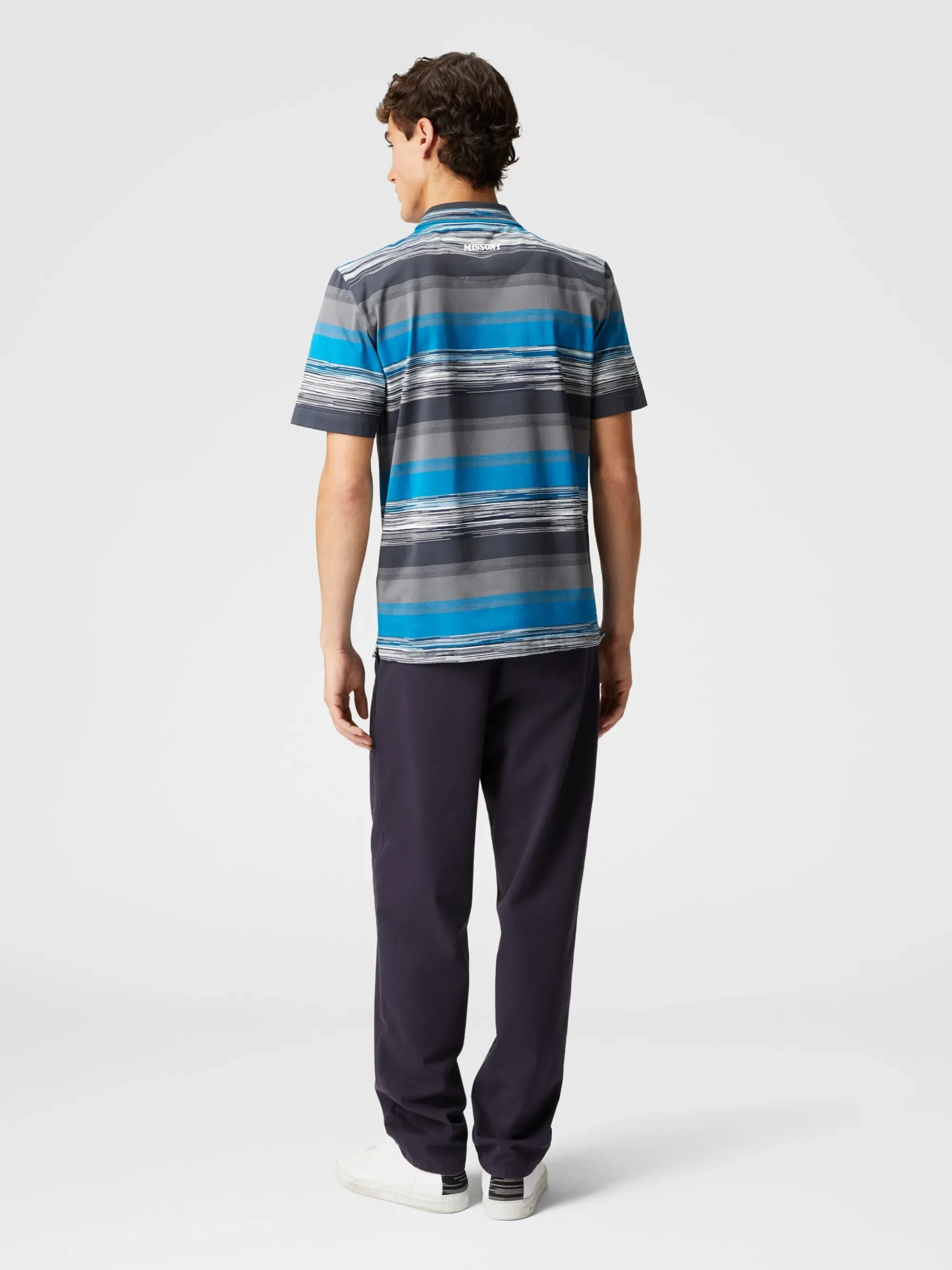 Cotton jersey polo shirt with gradient stripes